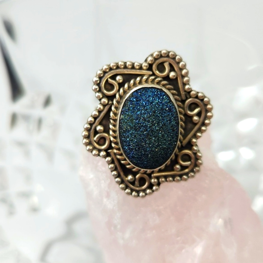 Vintage Sterling Silver Ring with Blue Druzy